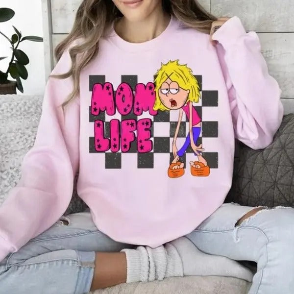 Checkered Mom Life sweatshirt Funny Exhausted Mother's Day Lizzie McGuire Tired Mom Gift Shirt Hoodie | PrintMintTees.com