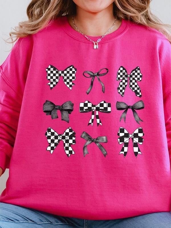 Checkered Retro Coquette Bows Unisex NuBlend Crew Sweatshirt GIRLY BOWS Fleece Shirt Hoodie | PrintMintTees.com