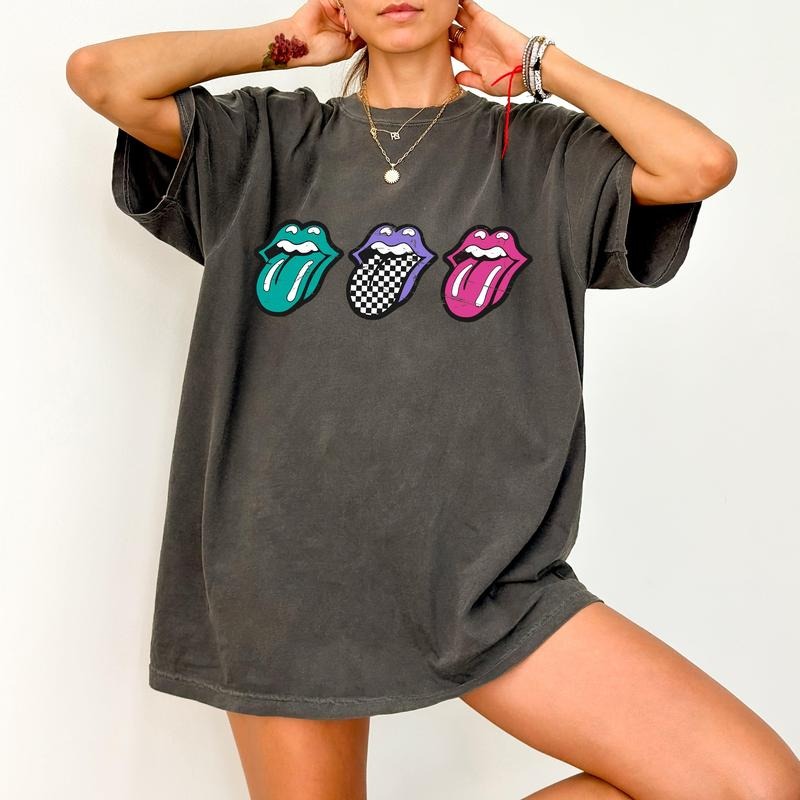 Checkered Rock Tongues, Retro Lips, Concert Tee, Classic Rock, Tshirt, Women's Comfort Color Tee, Tshirt Hoodie, Sweatshirt