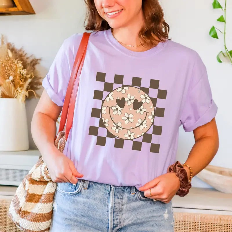 Checkered Shirt Mama Shirt Checkered Smiley Shirt Comfort Color Tee Positive Shirt Inspirational Shirt Hoodie Sweatshirt