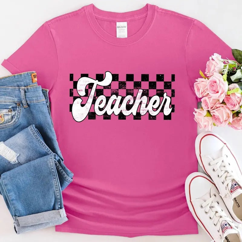 Checkered Teacher Shirt Retro Teacher Shirt Gift For Teacher Back To School Shirt Teacher Appreciation Teacher T-shirtnew...