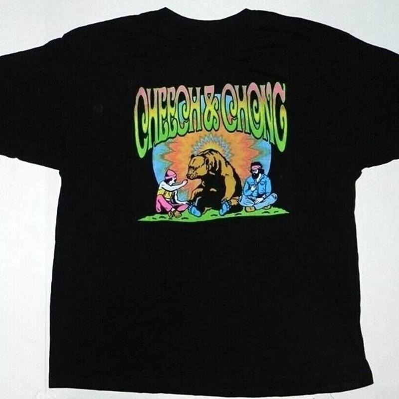 Cheech And Chong California Bear Smoking Black Tee Shirt New Hoodie Sweatshirt | PrintMintTees.com