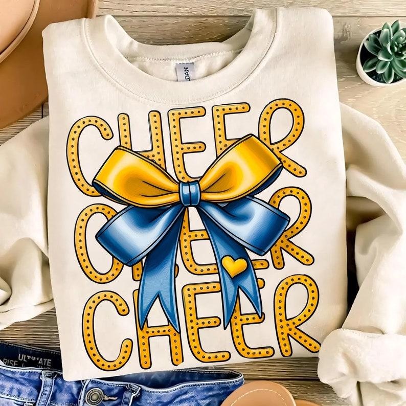 Cheerleading Coquette Sweatshirt Blue Gold Cheer Mom Custom Cheerleader Cheer Team Mom Gift Shirt Hoodie | PrintMintTees.com