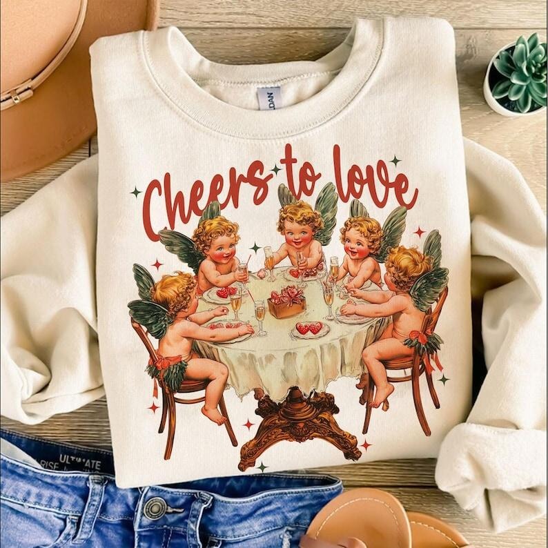 Cheers to love  Cupid's celebrating love ,Valentine's day Sweatshirts,Valentine ,Coquette,Trending ,Girly Valentine Shirt...