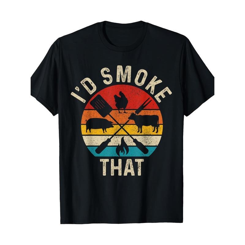 Chef Butcher BBQ I'd Smoke That Funny Father's Day Vintage T-Shirt 100%Cotton
