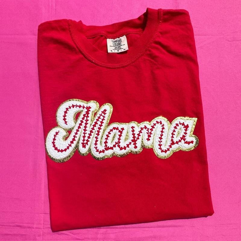 Chenille Baseball Mama Patch Comfort Colors T-Shirt Hoodie Sweatshirt | PrintMintTees.com
