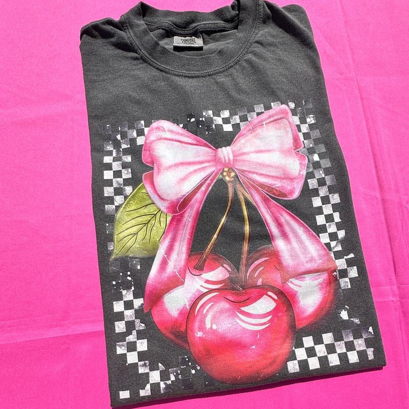 Cherries & Bows Comfort Colors T-Shirt Hoodie, Sweatshirt | PrintMintTees.com