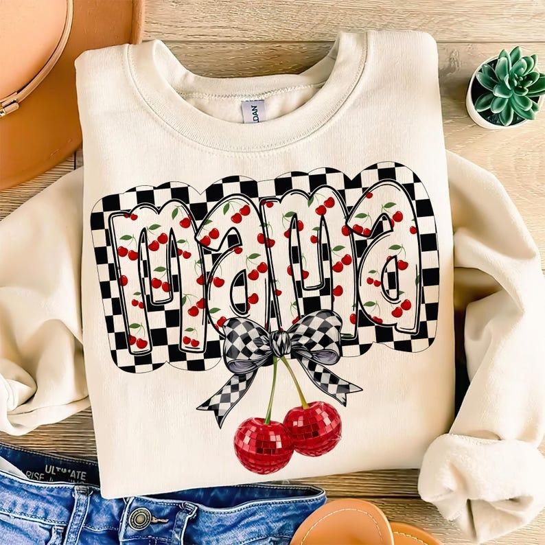 Cherry Bow Coquette Mama Sweatshirt Mom Coquette Soft Girl Aesthetic Mothers Day Ribbon Shirt Hoodie | PrintMintTees.com