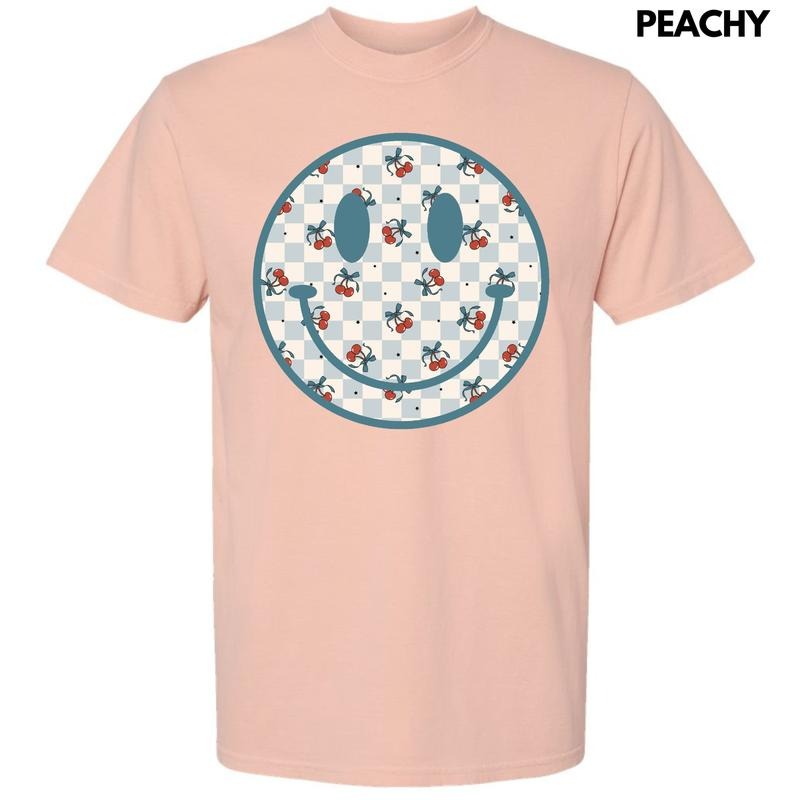 Cherry Checkered Happy Face Comfort Colors T-Shirt 'NLB' Hoodie, Sweatshirt | PrintMintTees.com