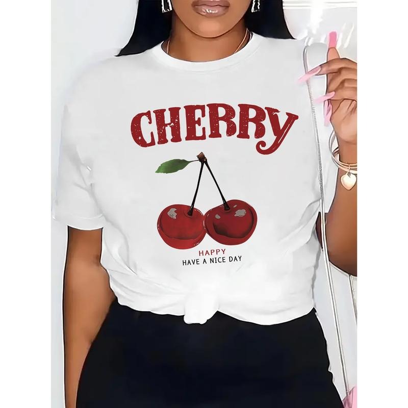 Cherry Patterned T-Shirt, Short-Sleeve Casual Round-Neck Top, Spring And Summer Women'S Clothing style 02 Hoodie Sweatshirt