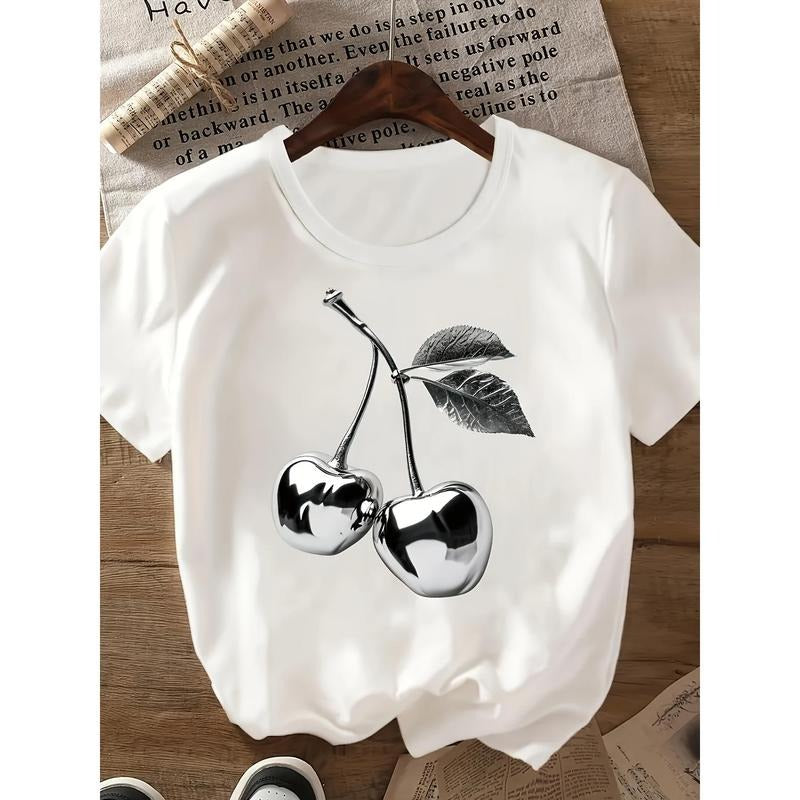 Cherry Printed T-Shirts Casual T-Shirts with Short Sleeves And Spring And Summer Fashion Women's Tops T-Shirts Hoodie...
