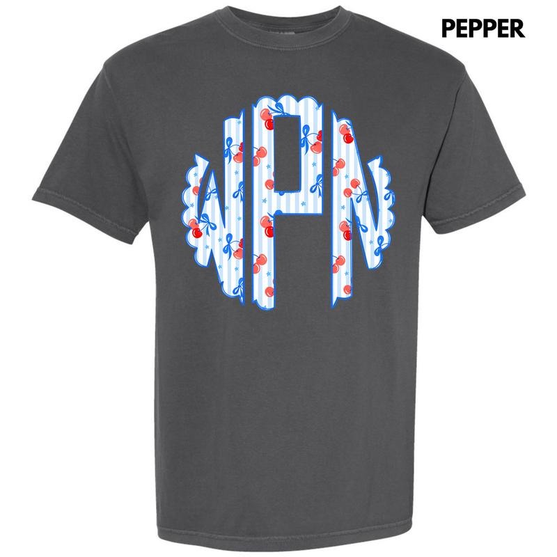 Cherry Stripe Monogram Comfort Colors T-Shirt 'NLB' Hoodie, Sweatshirt | PrintMintTees.com