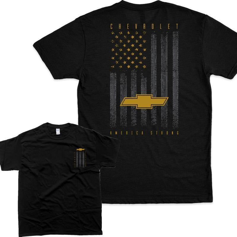 Chevrolet American Flag America Strong T-Shirt 2 Side Crewneck Top Hoodie Sweatshirt | PrintMintTees.com