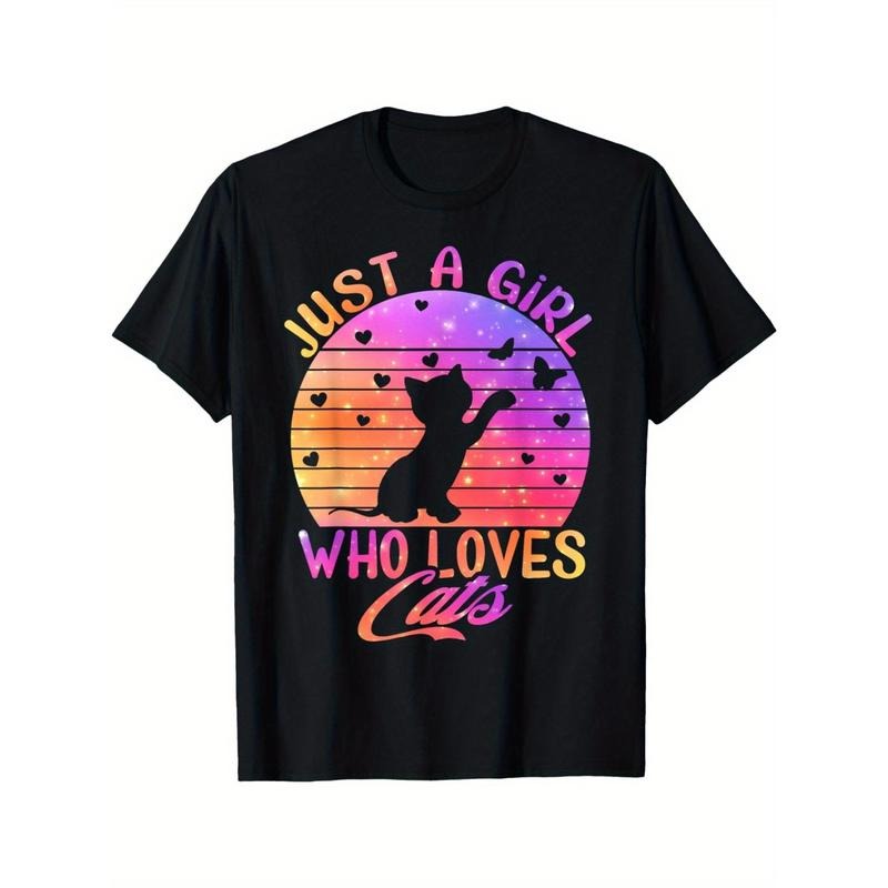 Chic 'Just A Girl Who Loves Cats' Cotton T-Shirt for Women