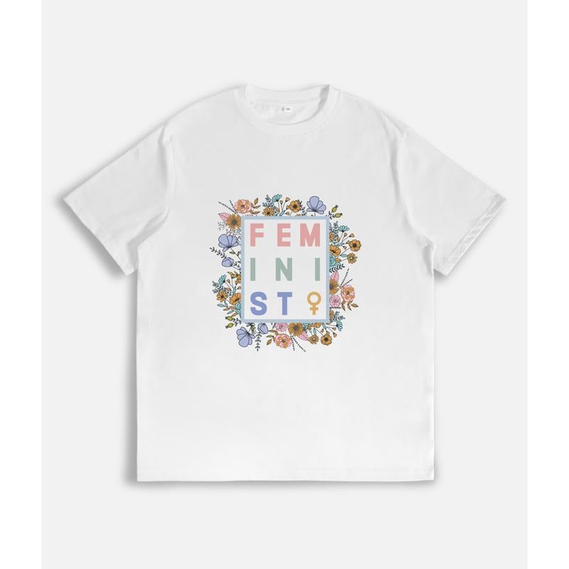 Chic T - Shirt with Feminist Statement and Floral Accent: "Feminist" style 02 Hoodie Sweatshirt | PrintMintTees.com