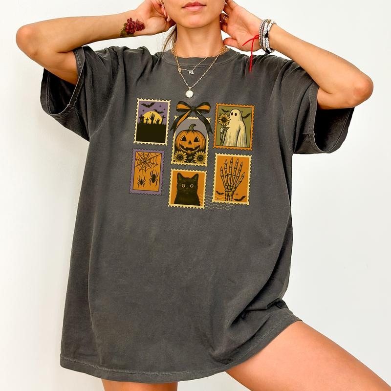 ChicCotton Coquette Spooky Comfort Colors Shirt, Halloween Stamp T-shirt, Pumpkin Graphic Tee, Cute Ghost Clothing,...