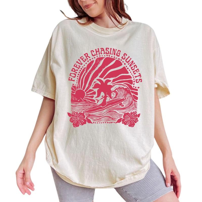 ChicCotton Forever Chasing Sunsets Comfort Colors Shirt, Retro Summer T-shirt, Beach Vibes Graphic Tee, Groovy Summer...