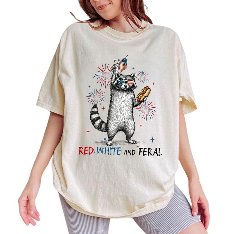 ChicCotton Red White And Feral Comfort Colors Shirt, 4th Of July T-shirt, Feral American Women Graphic Tee, Independence...