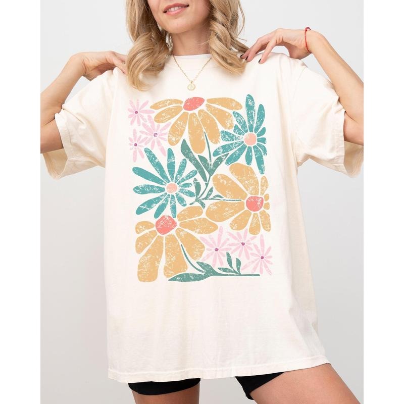 Chic, Gorgeous Abstract Flowers, Boho Floral Design, Summer Vibes, Gardening, Festival, Nature Shirt, Women's Comfort...