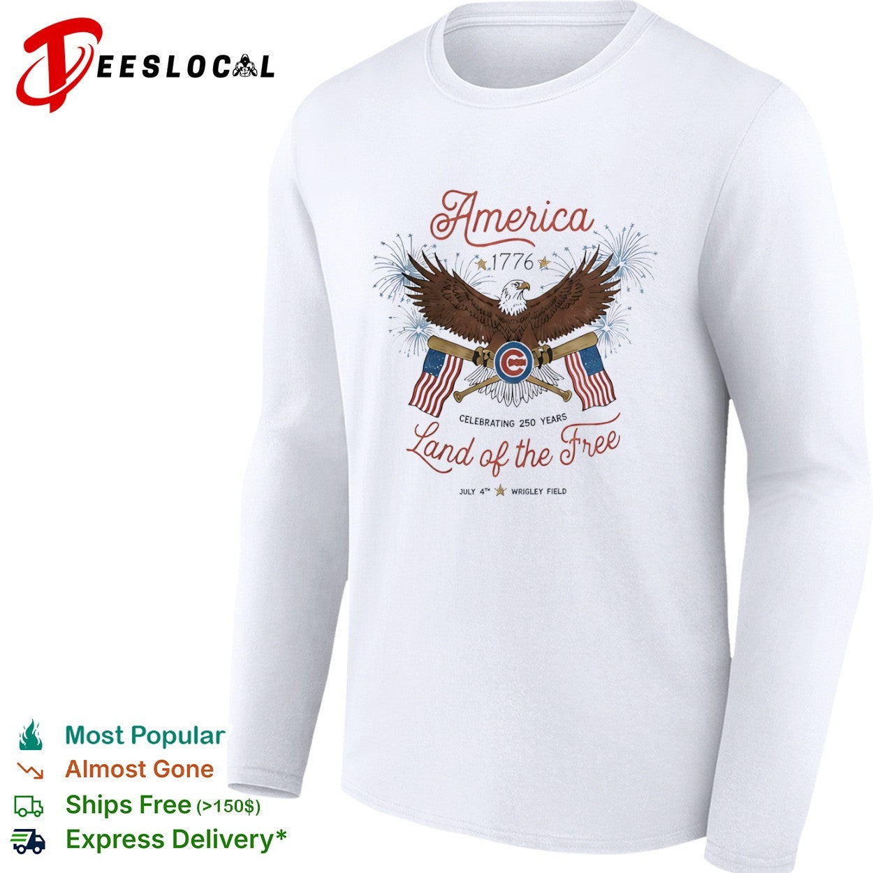 Chicago Cubs America 1776 Celebrating 250 Years Land of the Free July 4 shirt