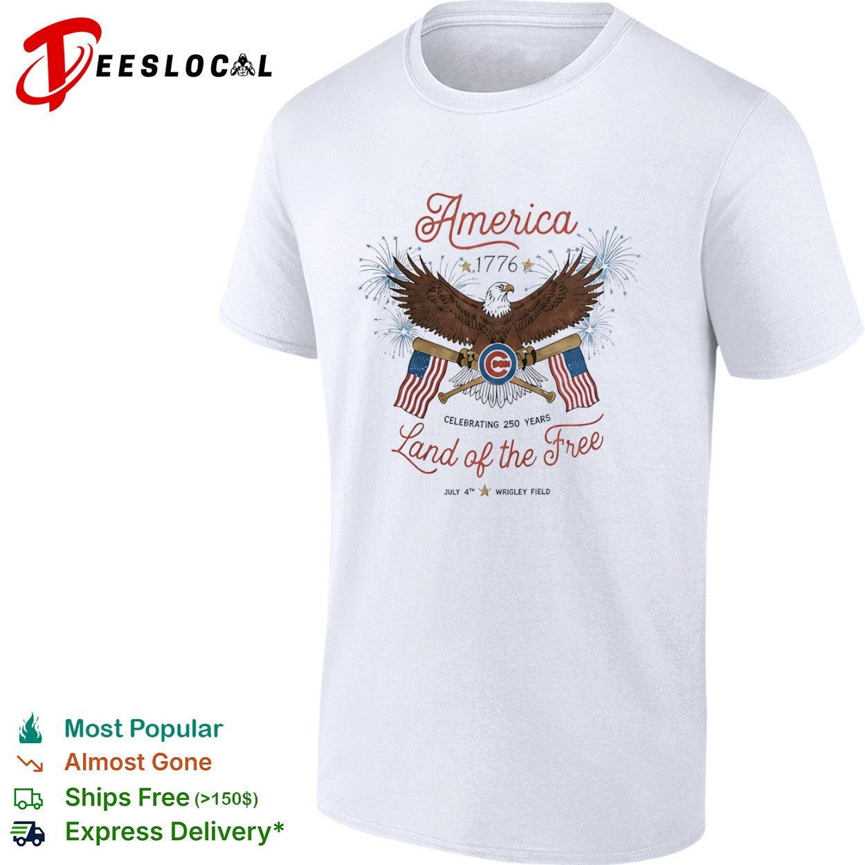 Chicago Cubs America 1776 Celebrating 250 Years Land of the Free July 4 shirt