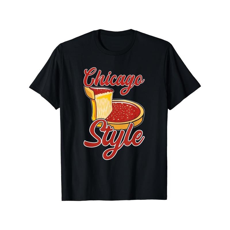 Chicago-Inspired Deep Dish Pizza Graphic Tee for Men - 100% Cotton, Casual Round Neck T-Shirt, Perfect Gift for Dad &...