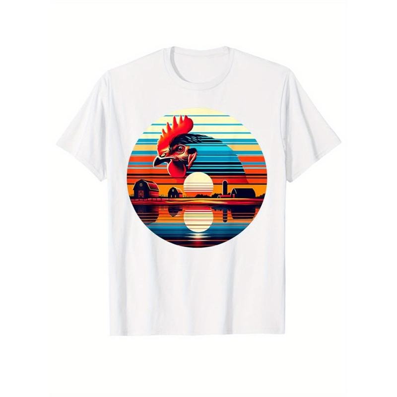 Chicken Print Men's Cotton T-shirt, Casual Short Sleeve Crew Neck T-shirt, Men's Tee For Outdoor made in usastyle{n002}3...
