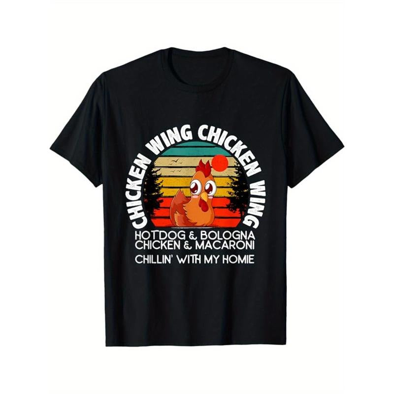 Chicken Print Men's Cotton T-shirt, Casual Short Sleeve Crew Neck T-shirt, Men's Tee For Outdoor made in usastyle{n002}4...