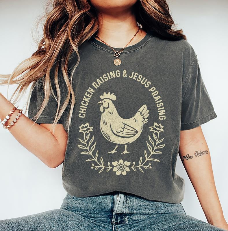 Chicken Raising & Jesus Praising Shirt, Christian Chicken Shirt, Faith Poultry Lover Tee, Farm Life Worship Shirt, Funny...