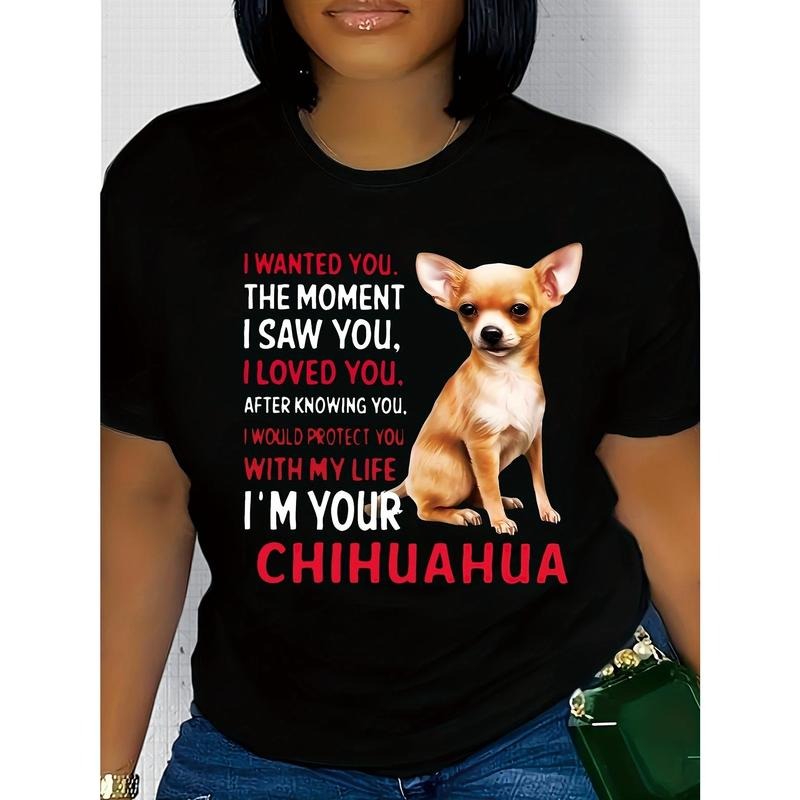 Chihuahua Letter Print Casual Round Neck Short Sleeve T-shirt style 02 Hoodie Sweatshirt | PrintMintTees.com