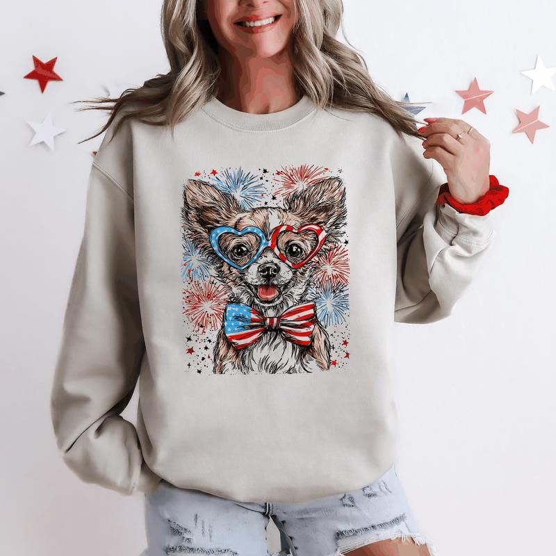 Chihuahua Patriotic Dog USA America Pet Lover 4th July Crew Neck T-Shirts, Hoodie, Sweatshirt