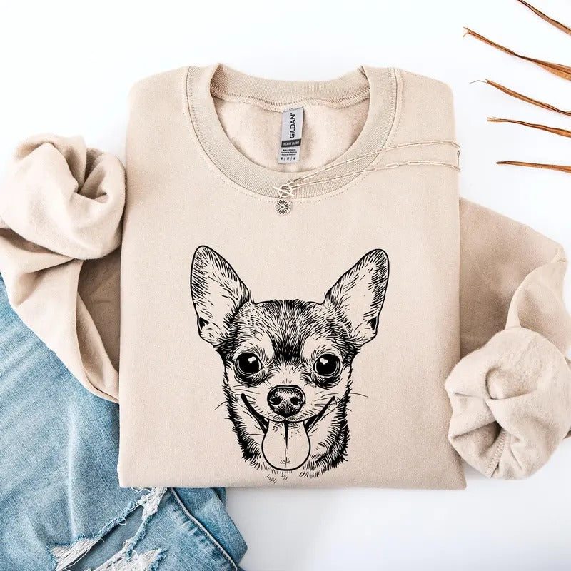 Chihuahua, Dog Lover Apparel, Pet, Dog Breed, Cute Sweatshirt, Crew Neck, Women's, Crewneck Shirt Hoodie | PrintMintTees.com