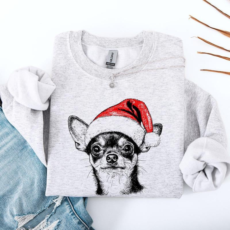Chihuahua, Santa, Dog, Christmas, Dog Lover, Pet Sweatshirt, Crew Neck, Women's, Crewneck T-Shirts, Hoodie