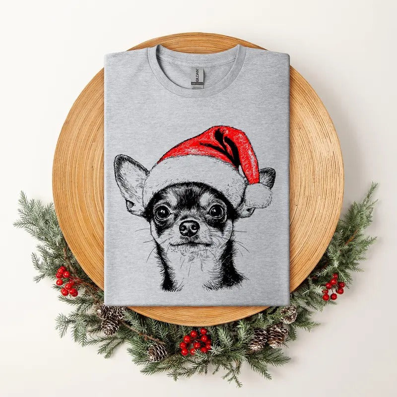 Chihuahua, Santa, Dog, Christmas, Dog Lover, Pet T-Shirt, Soft Style Tee, Women's Graphic Tshirt Hoodie Sweatshirt
