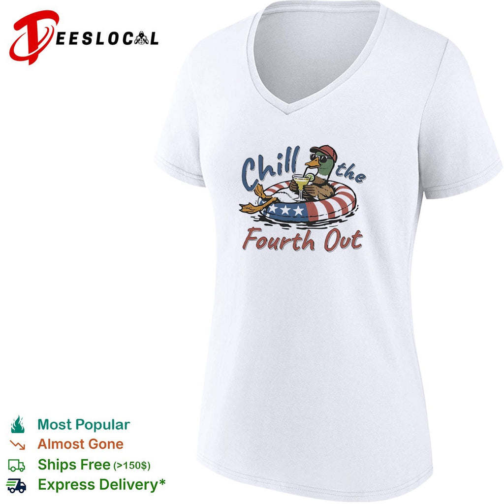 Chill the Fourth Out Mallard Duck American Flag Pool shirt