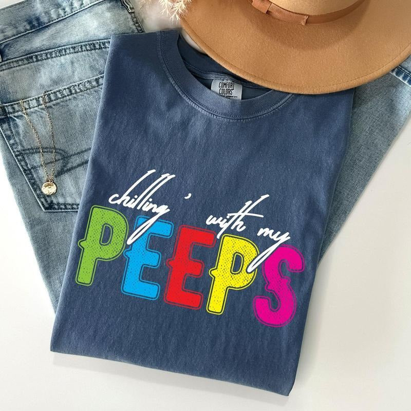 Chilling With My Peeps, Easter, Retro Candys Comfort Colors Tshirt, Women's Crew Neck, Crewneck Hoodie, Sweatshirt