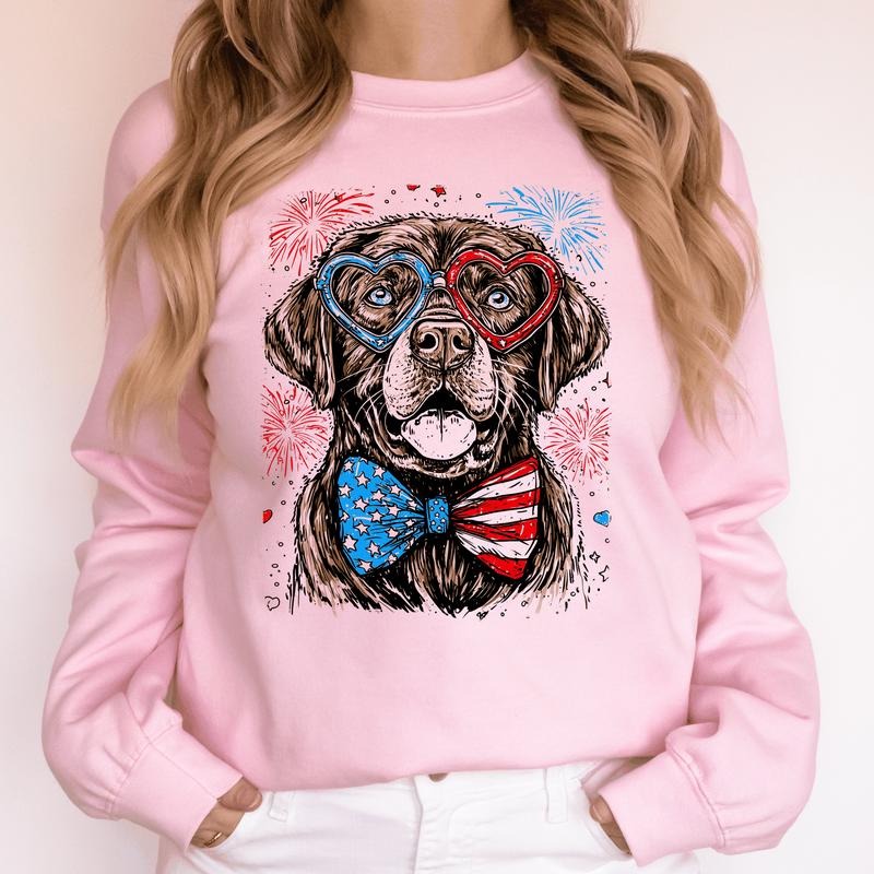 Chocolate Labrador, Lab Patriotic Dog, USA, America, Pet Lover, 4th of July Sweatshirt, Crew Neck, Women's, Crewneck...
