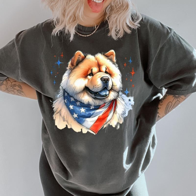 Chow Chow Patriotic Dog Shirt ~ Unisex Apparel Relaxed Fit Printed In The USA Clothing Womenswear Casual Comfort Cotton...