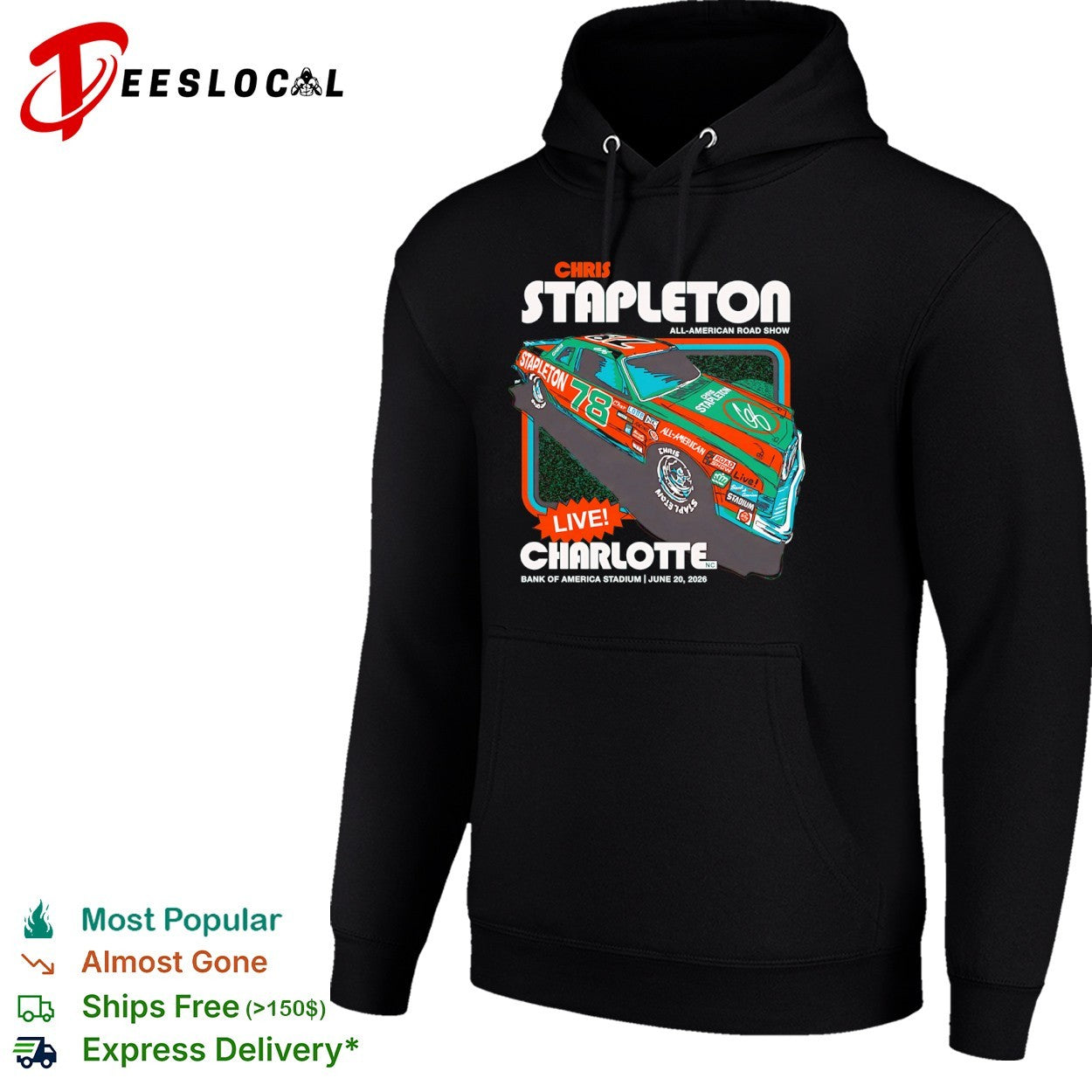 Chris Stapleton All-American Road Show live Charlotte race car concert shirt