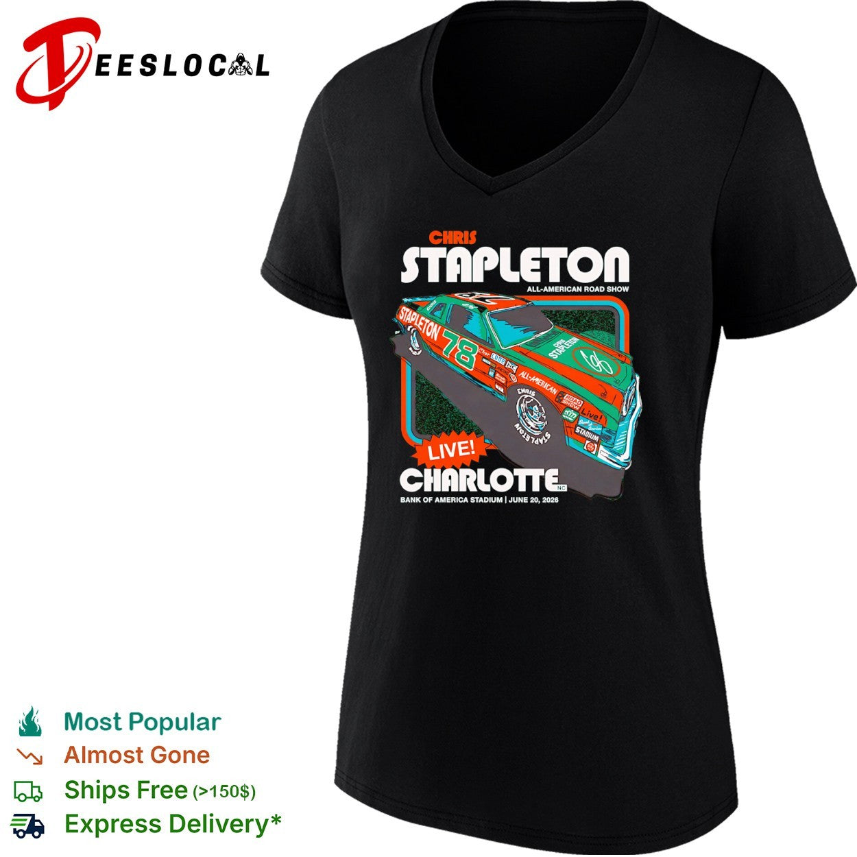 Chris Stapleton All-American Road Show live Charlotte race car concert shirt