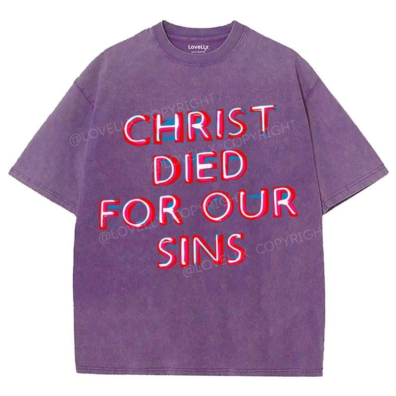 Christ Died For Our Sin Washed T-Shirt, Christian Jesus  t shirts, Vintage 90s Graphic Tee Gift Cotton Top Womenswear...