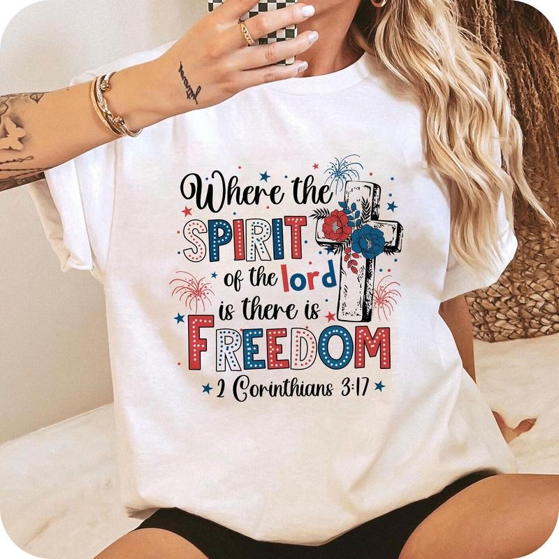Christian 4th of July Shirt for Women Religious Freedom Bible Verse Cross Patriotic Unisex Premium 100% Cotton Hoodie...