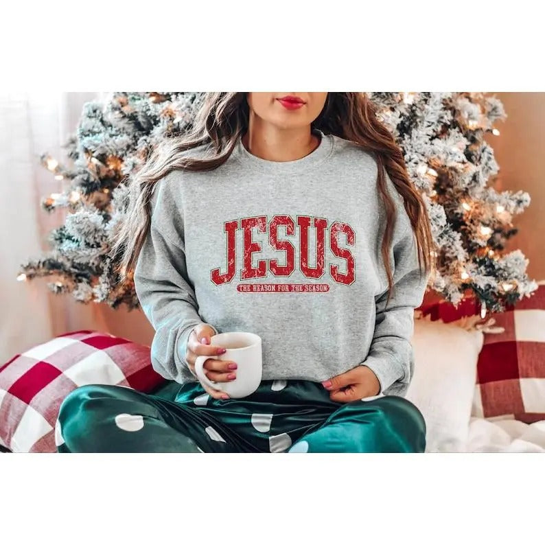 Christian Christmas Sweatshirt, Jesus Is The Reason For The Season, Religious Christmas Shirt, Cute Jesus Lover Gift,...