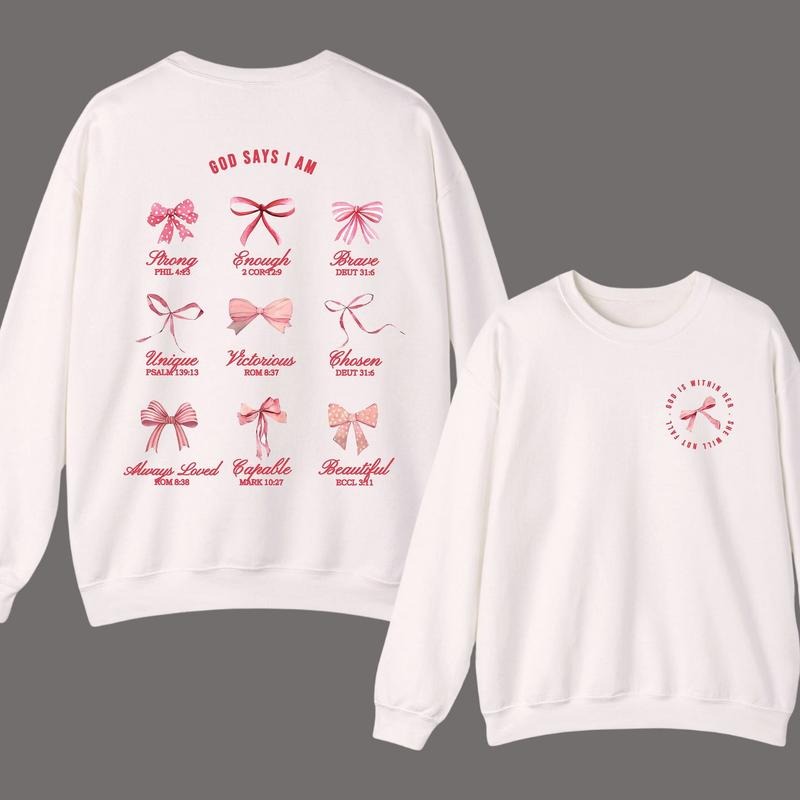 Christian Coquette Bows God Say I Am Sweatshirt, Bible Verse 2 Sideđ Graphic Sweatshirt Casual Street Style Fleece...