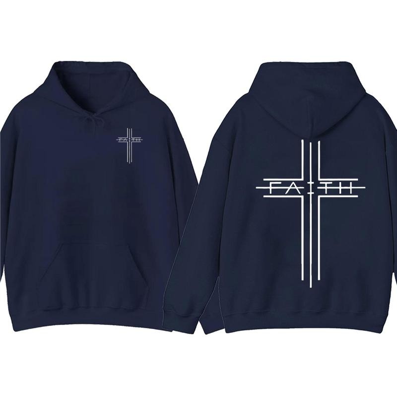 Christian Cross Faith 2 Sided Graphic Hoodie Fleece Fabric Casual Hooded Sweatshirt Trendy Tops Perfect Gift Shirt