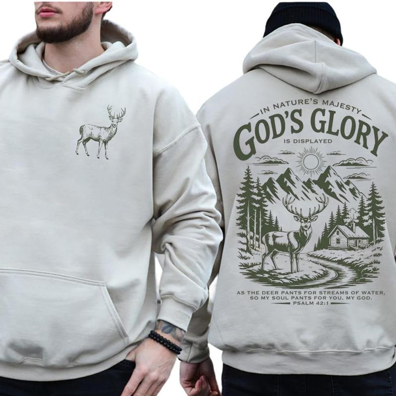 Christian Deer, Bible Verse Hunting 2 Sided Graphic Hoodie Casual Street Style Fleece Fabric Pullover Hooded Sweatshirt...