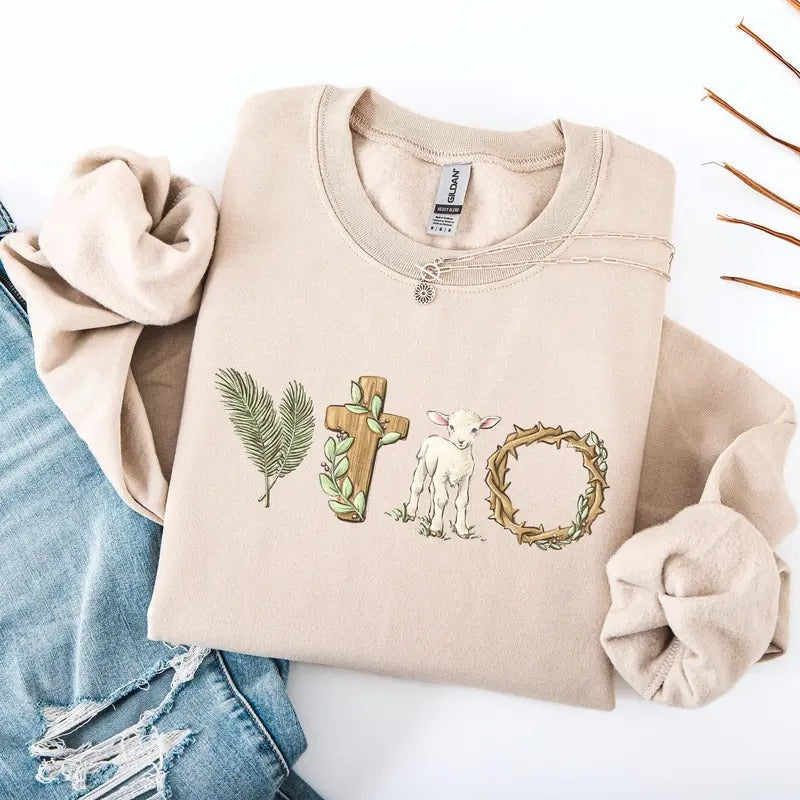 Christian Easter, Religious, Faith, Gospel, Easter, Bunny, Jesus, Rabbit, Holiday Sweatshirt, Crew Neck, Women's,...