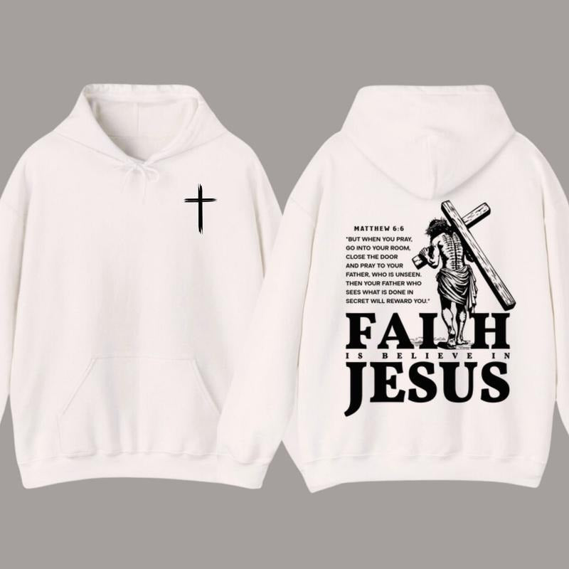 Christian Hoodie, Faith Is Believing Pull Over 2 Sided Graphic Hoodie Fleece Fabric Casual Hooded Sweatshirt Trendy Tops...