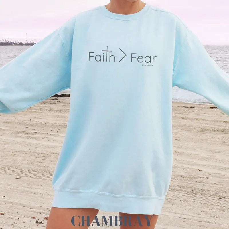 Christian Sweatshirt Minimalist Faith Based Gift For Teen Christian Gift Scripture Faith Over Fear Shirt Psalm 1186 Gift...