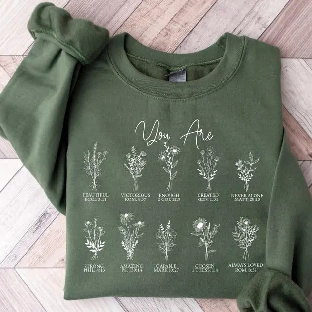 Christian Sweatshirt, Bible Verse Hoodie, Wildflowers Hoodie, Religious Sweatshirt,Faith Tshirt,Cute Floral...